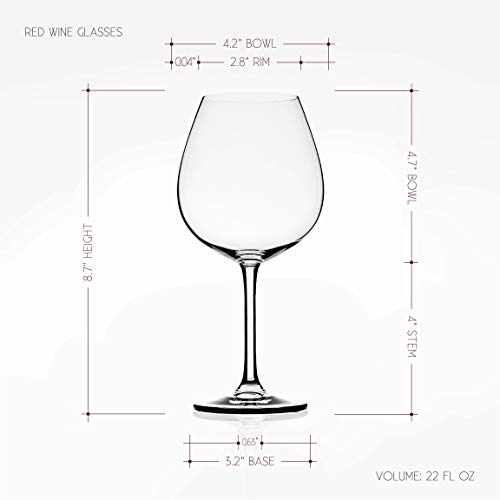 ROD Wine Juego de Copas de Vino Tinto - Vasos de Cristal en Titanio sin Plomo, con una Taza Grande 650 ml, Copas de Vino Tinto con un Tallo Largo para una degustación Ideal