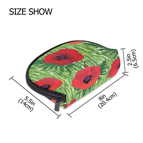 Rojo Amapolas Patrón Floral Prado Flores de Verano Bolsa de Cosmética Embrague Sea Shell Forma Bolsa de Maquillaje Viaje Práctico Organizador Caso Tolietry Bolsa para Mujeres