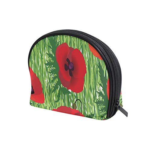 Rojo Amapolas Patrón Floral Prado Flores de Verano Bolsa de Cosmética Embrague Sea Shell Forma Bolsa de Maquillaje Viaje Práctico Organizador Caso Tolietry Bolsa para Mujeres