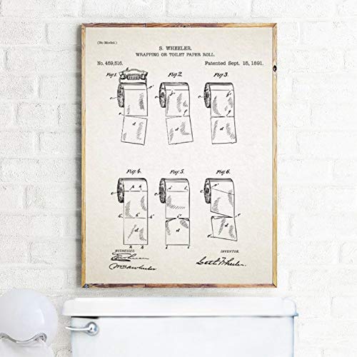 Rollos de papel higiénico Impresiones en lienzo y carteles Rollos de papel higiénico vintage Pintura Cuadros Baño Decoración de la pared 20x25cm