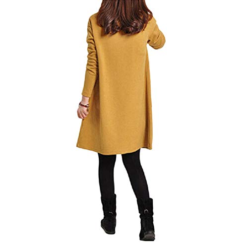 Romacci Otoño Vestido de Las Mujeres del tamaño Extra Grande de Manga Larga Bolsillos Solid Cuello en V Vestido Suelto S-5XL