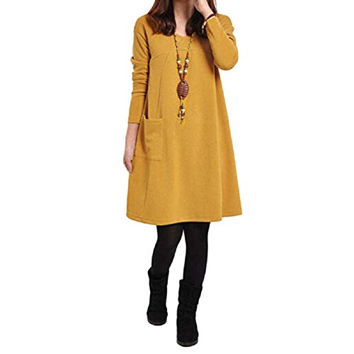 Romacci Otoño Vestido de Las Mujeres del tamaño Extra Grande de Manga Larga Bolsillos Solid Cuello en V Vestido Suelto S-5XL