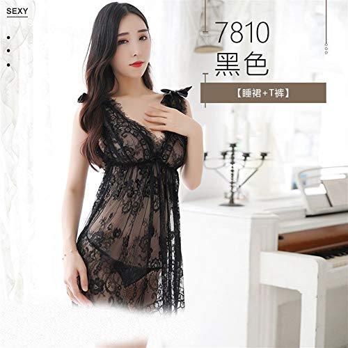 ROPA INTERIOR MODERNA, CÓMODA Y SEXY Envidiarle encaje de la ropa interior erótica a través de la tentación uniforme pecho falda ondulada camisón posando hadas * / ( Color : Black , Size : One size )