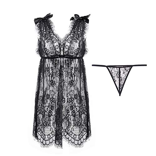 ROPA INTERIOR MODERNA, CÓMODA Y SEXY Envidiarle encaje de la ropa interior erótica a través de la tentación uniforme pecho falda ondulada camisón posando hadas * / ( Color : Black , Size : One size )