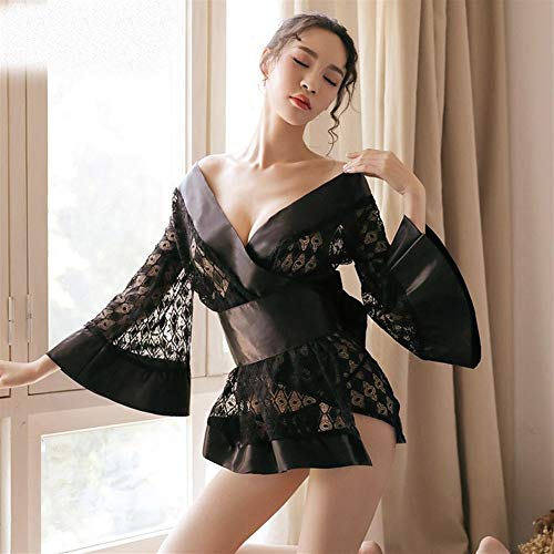 Ropa Interior Moderna, CÓMODA Y Sexy Envidiarle erótica de Corte bajo la tentación de Malla cordón de Las Mujeres de la Ropa Interior de Trompeta Mangas Kimono Retro Juego Atractivo de 7966 * /