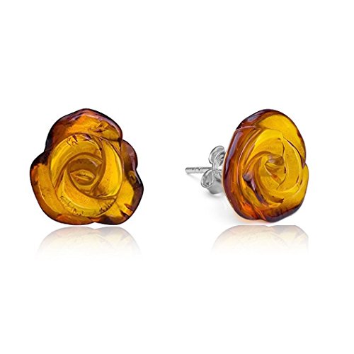Rosa Ámbar Plata Esterlina Rosa Pendientes