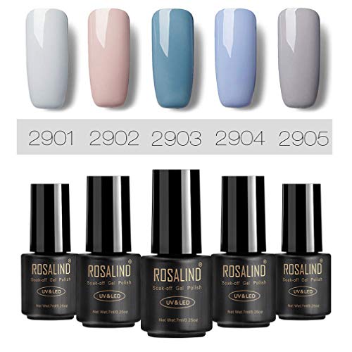 ROSALIND Gris Esmaltes de gel de uñas, 5 Pack * 7ml semipermanentes nail gel polish salón Set