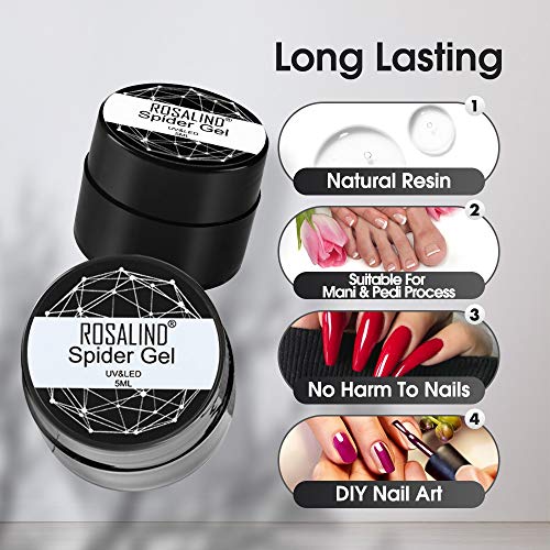 ROSALIND Regala un pincel profesional,Nail Art Spider Gel DIY Design Point To Line Drawing And Painting Decoration Draw Silk Varnish 6 botellas 5ml ……