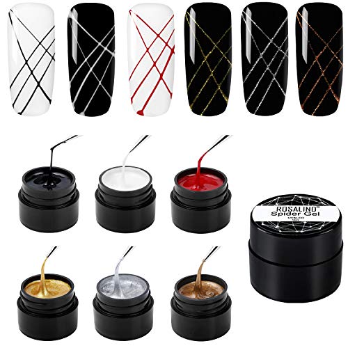 ROSALIND Regala un pincel profesional,Nail Art Spider Gel DIY Design Point To Line Drawing And Painting Decoration Draw Silk Varnish 6 botellas 5ml ……
