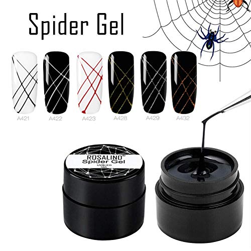 ROSALIND Regala un pincel profesional,Nail Art Spider Gel DIY Design Point To Line Drawing And Painting Decoration Draw Silk Varnish 6 botellas 5ml ……