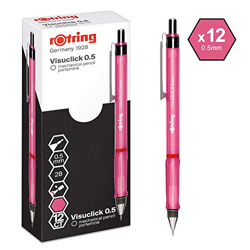 rOtring Visuclick portaminas | 0,5 mm | Mina 2B | Cuerpo rosa vivo | 12 unidades