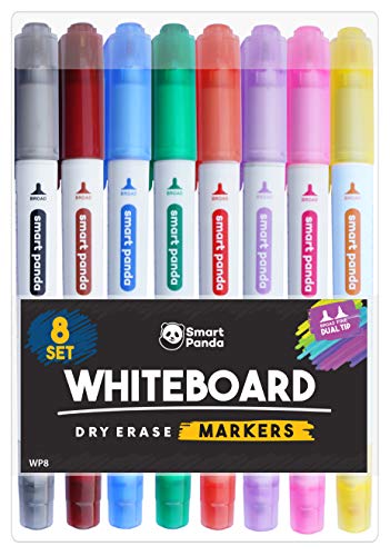 Rotuladores para Pizarra Blanca de SmartPanda – Punta Doble, Mediana y Fina – Borrado Seco, Ideal para el Hogar, Escuela u Oficina – Juego de 8 Colores Variados (8)