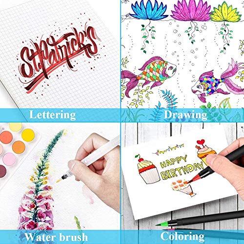 Rotuladores Pincel,DIAOCARE Set de 24 Rotuladores Acuarelables y 1 Pincel de Agua,Rotuladores Pincel con tinta acuarelable,Punta Suave,no toxica,Perfecta para Caligrafia, lettering,manga,comic