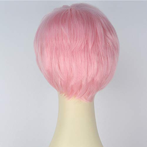 Royalvirgin Rihanna Peluca de cosplay corta, recta, pelo sintético para mujer, aspecto natural, color rosa, con brazaletes, resistente al calor, peluca de repuesto hecha a máquina