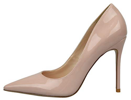 Royou Yiuoer Zapatos de Tacón para Mujer Sexy Aguja Tacon Altos Mode Fiesta Boda Charol Básico Pumps High Heels Nude 38 EU