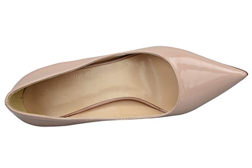 Royou Yiuoer Zapatos de Tacón para Mujer Sexy Aguja Tacon Altos Mode Fiesta Boda Charol Básico Pumps High Heels Nude 38 EU