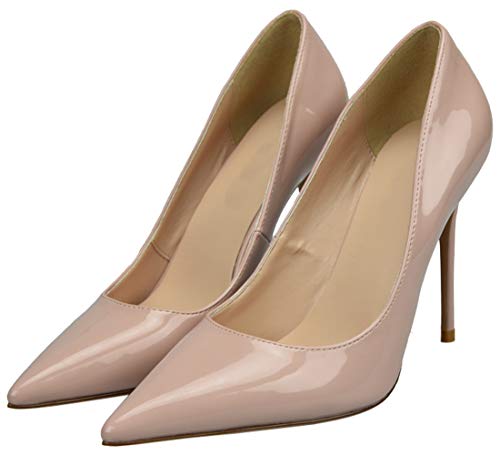 Royou Yiuoer Zapatos de Tacón para Mujer Sexy Aguja Tacon Altos Mode Fiesta Boda Charol Básico Pumps High Heels Nude 38 EU