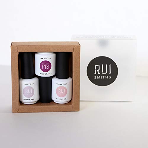 Rui Smiths Semanal Esmaltes en Gel. UV-Curable, Desprendible Pelable Gel Polaco en un Conjunto de 3 Colores. Acabado de Alto Brillo. Formulación 9-Free.