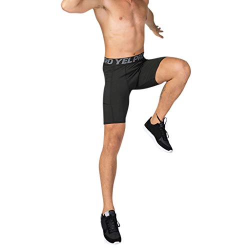 ruiruiNIE Pantalones Cortos de compresión de Talla Grande para Hombre de Laterales Leggings Deportivos de Secado rápido Lentes Ultra Anchas Cintura Capa Base Mallas para Correr - Negro-M
