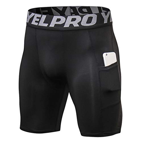 ruiruiNIE Pantalones Cortos de compresión de Talla Grande para Hombre de Laterales Leggings Deportivos de Secado rápido Lentes Ultra Anchas Cintura Capa Base Mallas para Correr - Negro-M