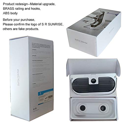 S R Sunrise - Estante para barra de ducha, para champú, acondicionador, jabón, sin taladrar, color blanco y negro, cuerpo de ABS y lona de acero inoxidable, plástico, cromo, 28 x 12 x 9 cm