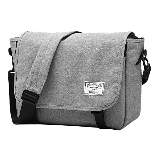 sacport @ Delegate Bolso Bandolera Lona Bolsa Mensajero 14" Maletin Portatil Ordenador para Hombre Deportes Trabajo Casual Viajes - Gris
