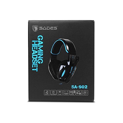 Sades SA902 USB Auriculares Cascos Gaming Sonido Envolvente Virtual de 7.1 de Diadema Cerrados con MICR¨®Fono LED para PC Laptop Computadoras (Negro/Azul)