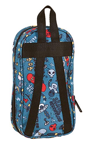 Safta 442041747 Plumier mochila 4 estuches llenos, 33 piezas, escolar Blackfit8, Azul (Alien)