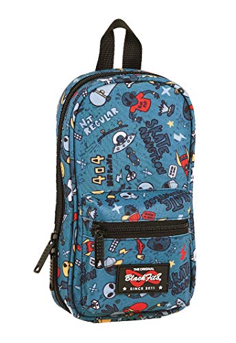 Safta 442041747 Plumier mochila 4 estuches llenos, 33 piezas, escolar Blackfit8, Azul (Alien)