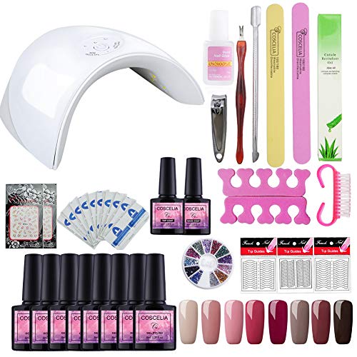 Saint-Acior 36W UV/LED Lámpara Secador de Uñas LED/UV con 3 Temporizadores 8pcs Esmalte Semipermanente 8ml Top Coat Base Coat Kit Manicura Kit