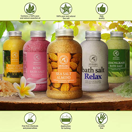 Sal de Baño 600g - Sal Marina con Aceites de Almendras para Dormir - Reducción de Estrés - Belleza - Baños - Cuidado Corporal