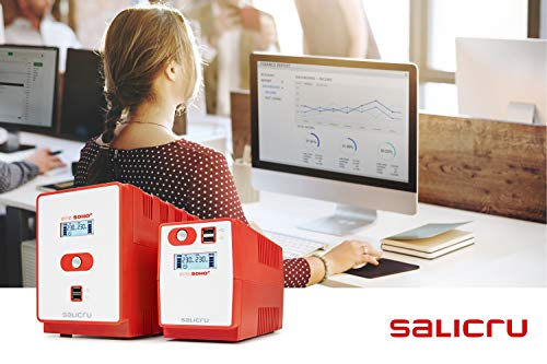 Salicru SPS 1200 Soho+ – Sistema de Alimentación Ininterrumpida (SAI/UPS) de 1200 VA Line-Interactive y con Doble Cargador USB, Rojo