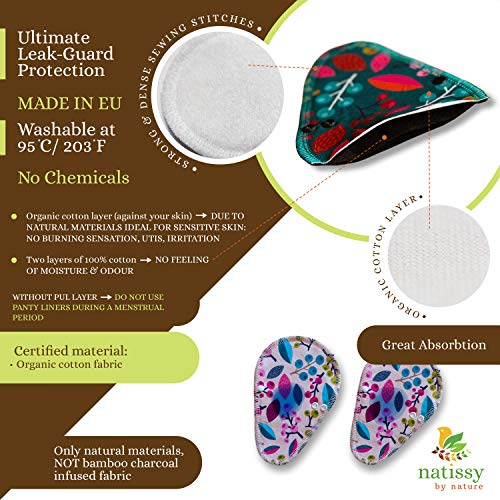 Salvaslips de tela reutilizables TANGA, 7-Pack Protege Slips de algodón ORGÁNICO alas negras HECHAS EN LA UE, Compresas Ecológicas sin PUL, Toallas para uso diario y flujo blanco, NO para menstruación