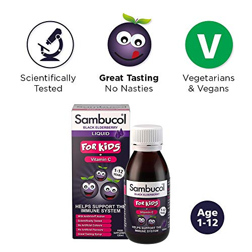 Sambucol Black Elderberry para Niños | Vitamina C | Complemento alimentario de apoyo inmunitario | 120ml