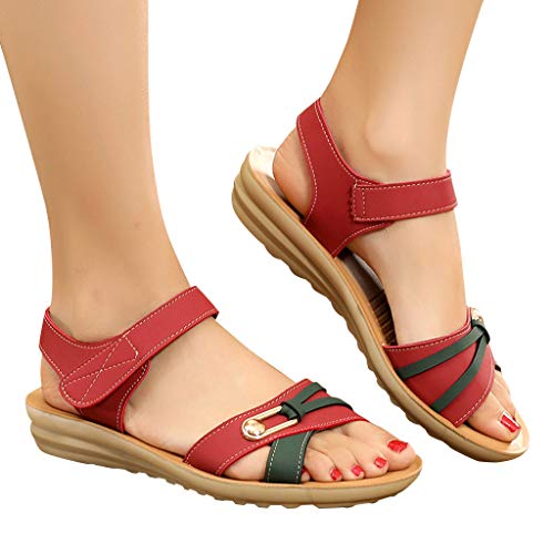 Sandalias Caminar para Mujer Verano 2019 Fiesta Planas Zapatos de Embarazadas Antideslizante Comodos Tacon Bajo Elegantes Zapatillas Madre Suela Blanda Playa PAOLIAN (38 EU, Rojo-2)