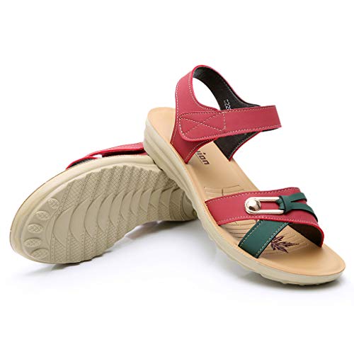 Sandalias Caminar para Mujer Verano 2019 Fiesta Planas Zapatos de Embarazadas Antideslizante Comodos Tacon Bajo Elegantes Zapatillas Madre Suela Blanda Playa PAOLIAN (38 EU, Rojo-2)