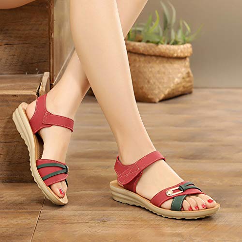 Sandalias Caminar para Mujer Verano 2019 Fiesta Planas Zapatos de Embarazadas Antideslizante Comodos Tacon Bajo Elegantes Zapatillas Madre Suela Blanda Playa PAOLIAN (38 EU, Rojo-2)