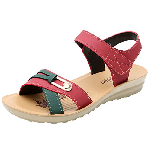 Sandalias Caminar para Mujer Verano 2019 Fiesta Planas Zapatos de Embarazadas Antideslizante Comodos Tacon Bajo Elegantes Zapatillas Madre Suela Blanda Playa PAOLIAN (38 EU, Rojo-2)