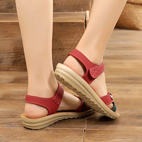Sandalias Caminar para Mujer Verano 2019 Fiesta Planas Zapatos de Embarazadas Antideslizante Comodos Tacon Bajo Elegantes Zapatillas Madre Suela Blanda Playa PAOLIAN (38 EU, Rojo-2)
