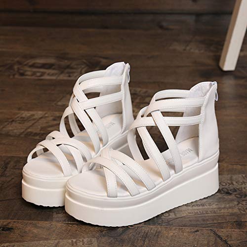 Sandalias de Vestir Tacón Altas Plataforma Cuña para Mujer Verano Primavera 2019 PAOLIAN Calzado Fiesta Elegantes Tallas Grandes Zapatos Piel sintético Blanco Dama Escuela 35-40 EU