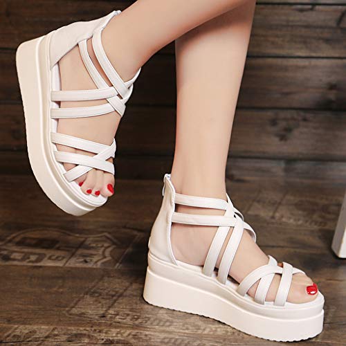 Sandalias de Vestir Tacón Altas Plataforma Cuña para Mujer Verano Primavera 2019 PAOLIAN Calzado Fiesta Elegantes Tallas Grandes Zapatos Piel sintético Blanco Dama Escuela 35-40 EU