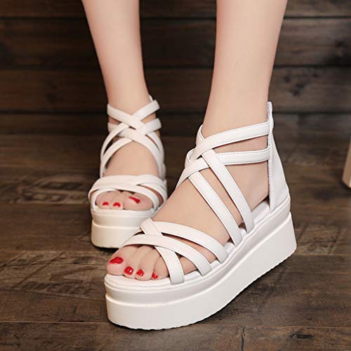 Sandalias de Vestir Tacón Altas Plataforma Cuña para Mujer Verano Primavera 2019 PAOLIAN Calzado Fiesta Elegantes Tallas Grandes Zapatos Piel sintético Blanco Dama Escuela 35-40 EU