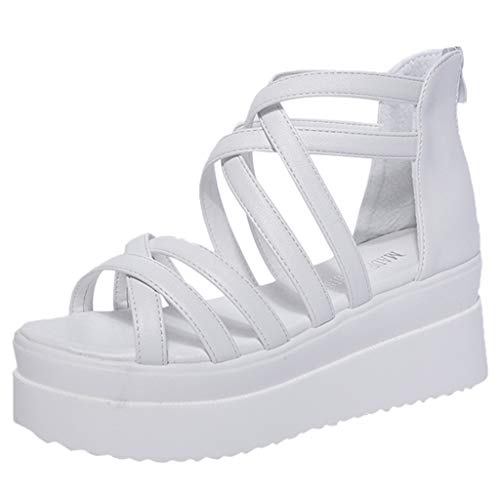 Sandalias de Vestir Tacón Altas Plataforma Cuña para Mujer Verano Primavera 2019 PAOLIAN Calzado Fiesta Elegantes Tallas Grandes Zapatos Piel sintético Blanco Dama Escuela 35-40 EU
