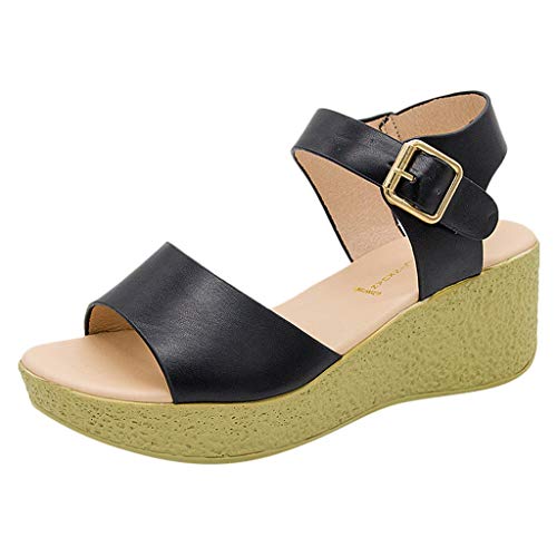 Sandalias Mujer Verano 2019 Sandalias Romanas Cuñas de Punta Abierta acón Alto Bohemia Zapatos Talla Grande Casuales de Playa Chanclas de Playa Moda Sandalias de Vestir 34-42