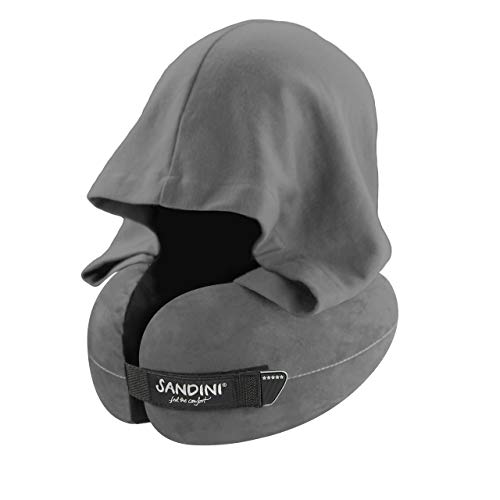 SANDINI TravelFix Hoodie Regular Size – Almohada de Viaje Premium con Cierre/Almohada Cervical con función de Soporte ergonómico – Bolsa de Transporte con Clip de fijación Gratuita