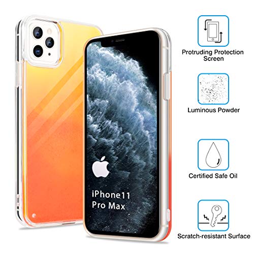 SanLead Funda Luminosa para iPhone 11 Pro MAX Carcasa de Teléfono Protectora Neón Líquido Arenas Movedizas Protección Engrosada a Prueba de Golpes y Arañazos Apoyar Carga Inalámbrica (Naranja y Rojo)