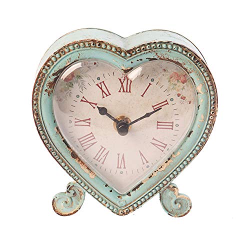 Sass & Belle - Reloj de Peltre con Forma de corazón para el Dormitorio, Duck Egg/Pink, 12 x 12 x 2.5 cm