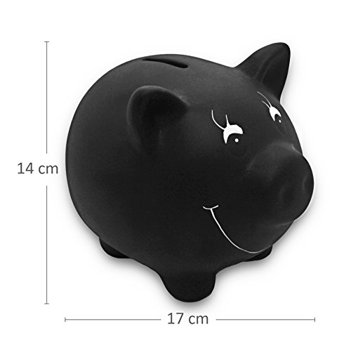 Schramm® Hucha de cerámica Negra con Barniz de Pizarra escribible con Tiza Hucha de Cerdito con Tiza y bloqueable