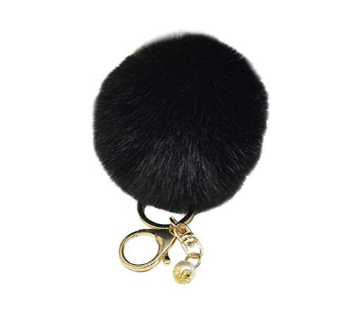 Scrox 1x Llavero de Pelo de Conejo Llavero Colgante Moda Lindo Bola de Pelo Pequeños Cadena de Clave de Regalo para Decoración del Coche/Puerta/Teléfono/Bolsa (Negro)