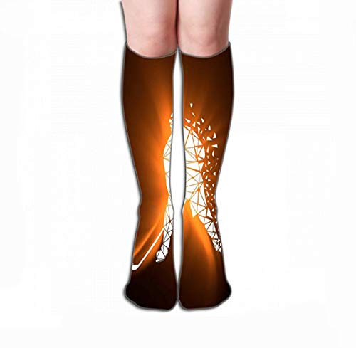 SDFGSE High Stockings Athletic Compression Long Socks For Women and Girls Ice Hockey Player Professional Hockey Player Cutout Silhouette Texture